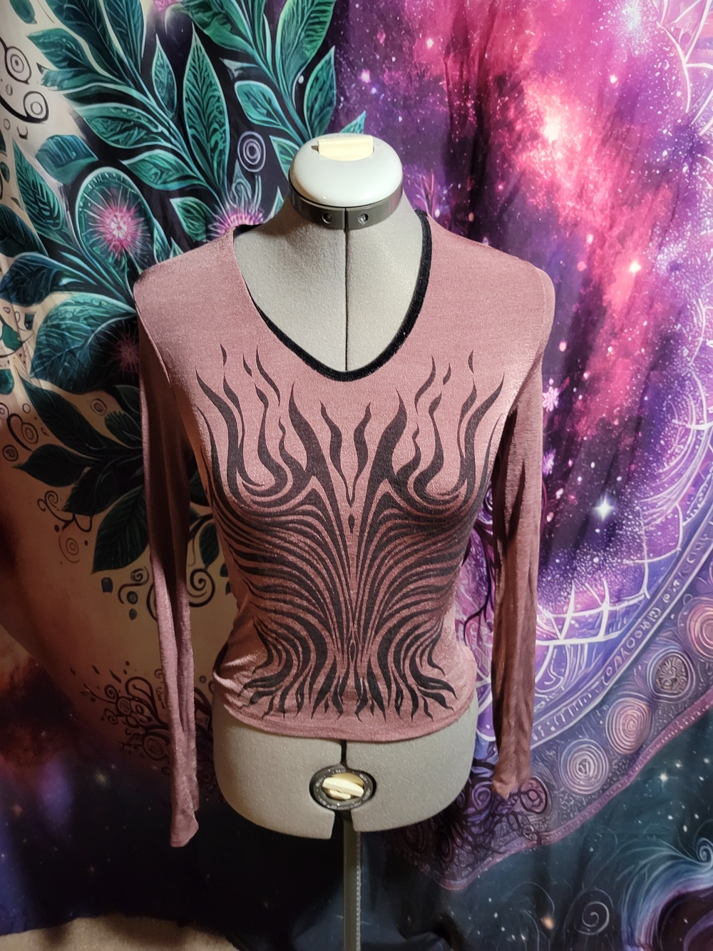 Women's Long-Sleeve Printed Top - Dusty Rose